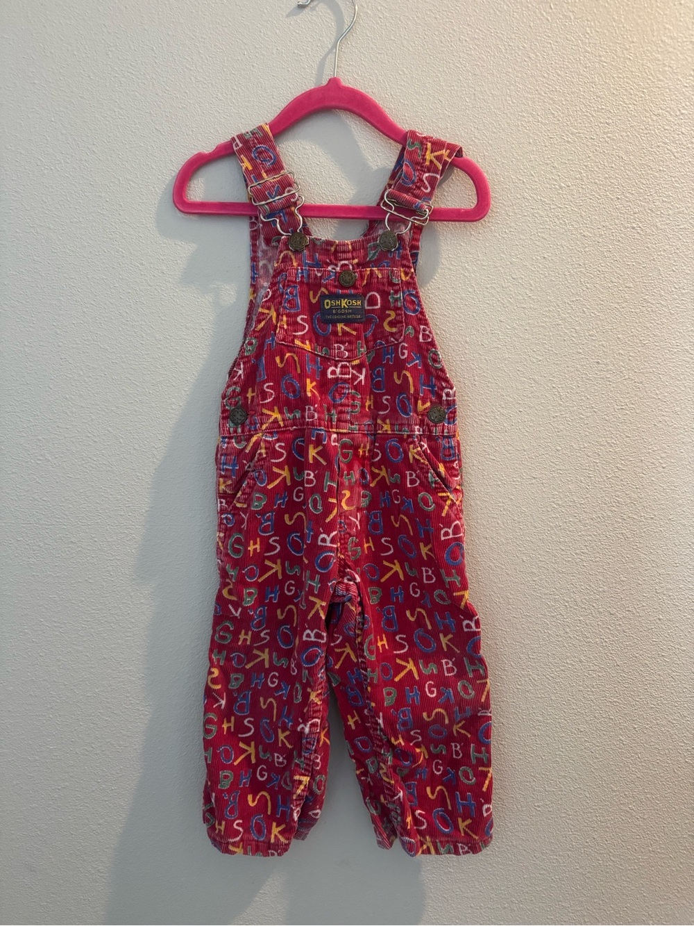 Vintage OshKosh B'gosh Red Alphabet Print Kids Overalls